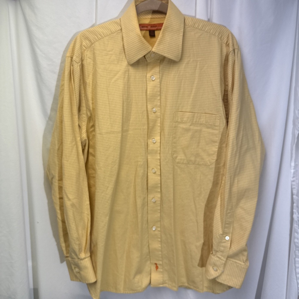 Sette Ponti Shirt Mens L Yellow Plaid 100% Cotton Long Sleeve Button Down Preppy